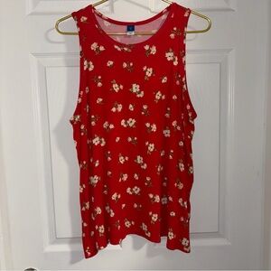 Old Navy babydoll swing tank scoop boat neck bright red with pale blossoms